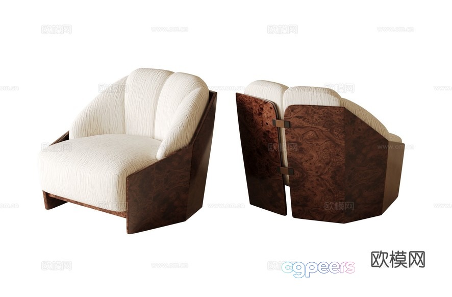 A Wooden Chair With White Cushions 3D Model - 12629 - CORONA Render