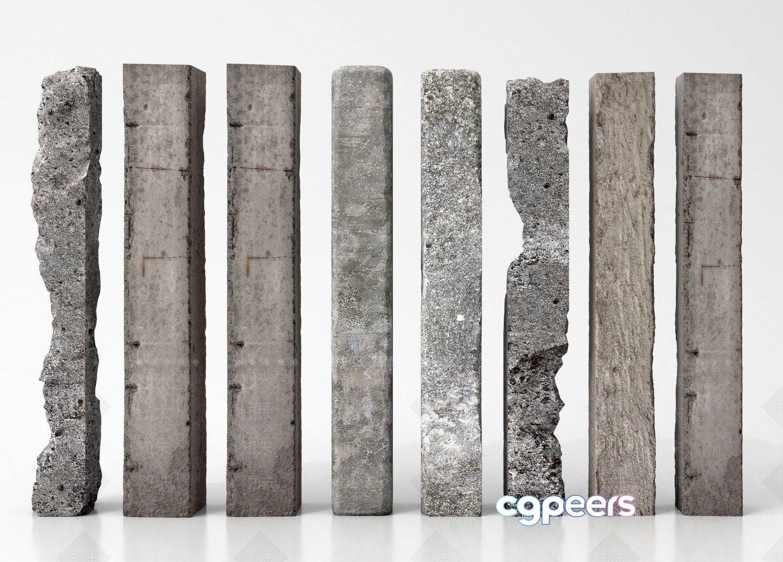 A Set Of Gray Concrete Blocks 3D Model - 14735 - VRAY Render