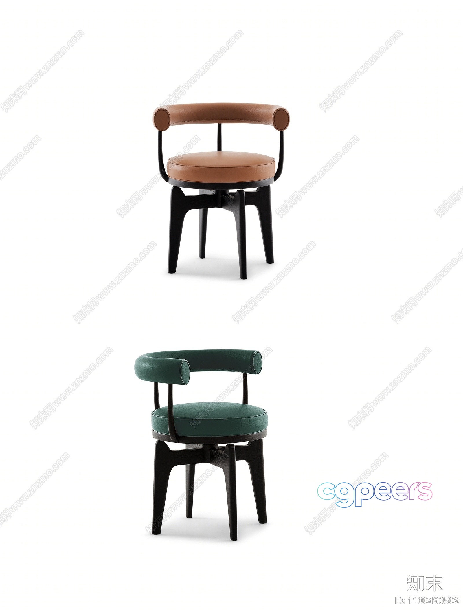A Pair Of Chairs With Brown And Green Upholstery 3D Model - 8507 - VRAY Render A Pair Of Chairs With Brown And Green Upholstery 3D Model - 8507 - VRAY Render