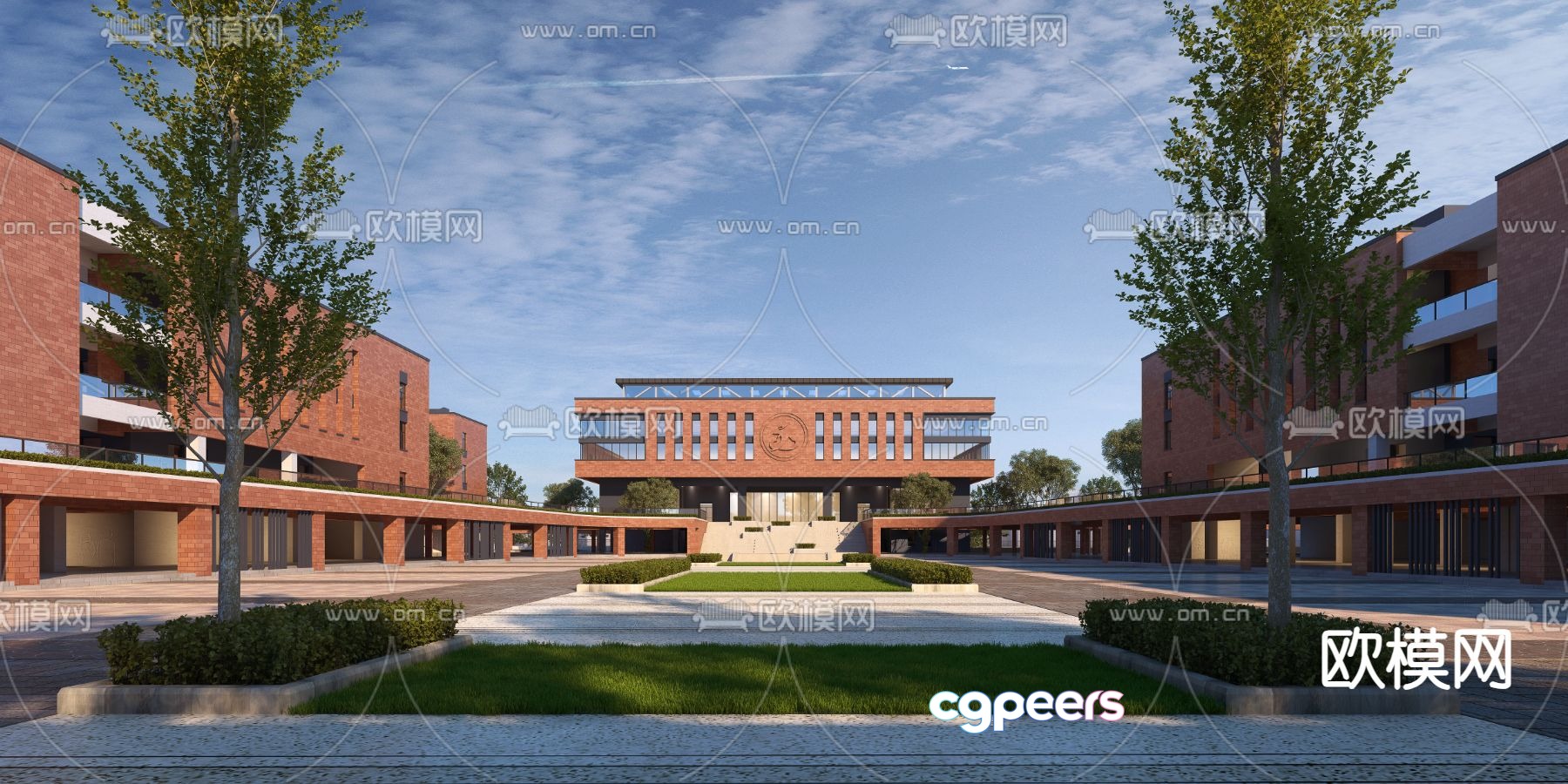 The Main Subject Is A Modern Building With A Red Brick Facade 3D Model - 6815 - VRAY Render