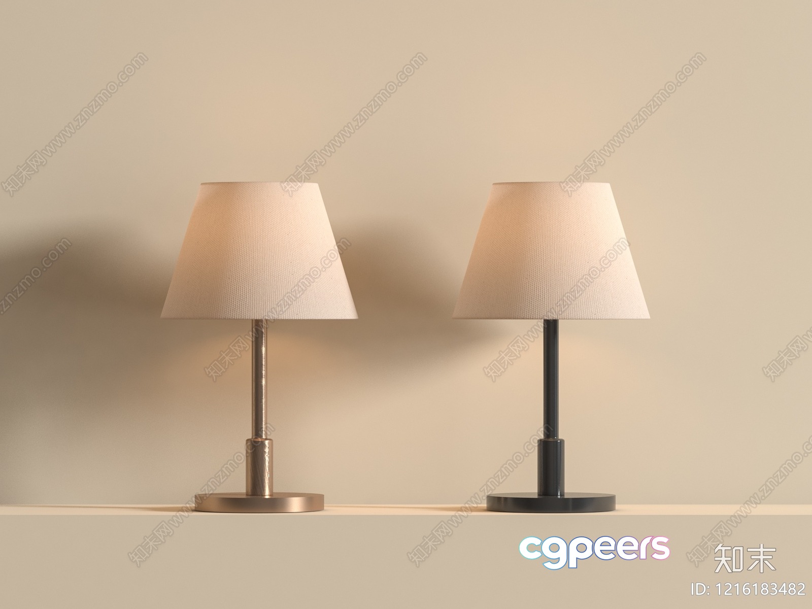 Two Table Lamps With Beige Lampshades 3D Model - 14879 - VRAY Render Two Table Lamps With Beige Lampshades 3D Model - 14879 - VRAY Render