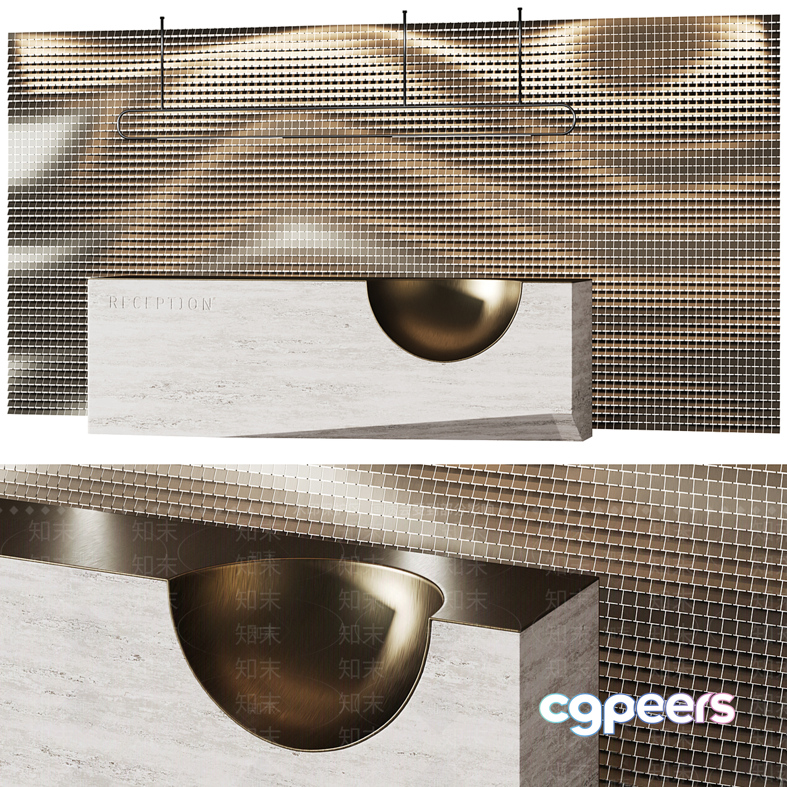 A Modern Reception Desk With A Mosaic Wall 3D Model - 7312 - VRAY Render A Modern Reception Desk With A Mosaic Wall 3D Model - 7312 - VRAY Render