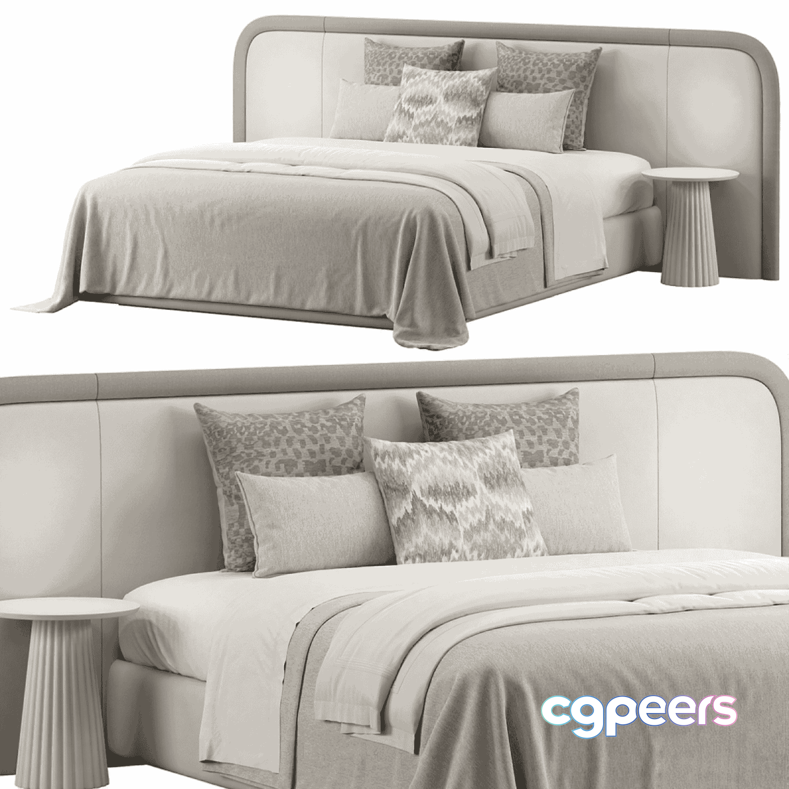 Modern Light Grey Bed 3D Model - 11450 - VRAY Render