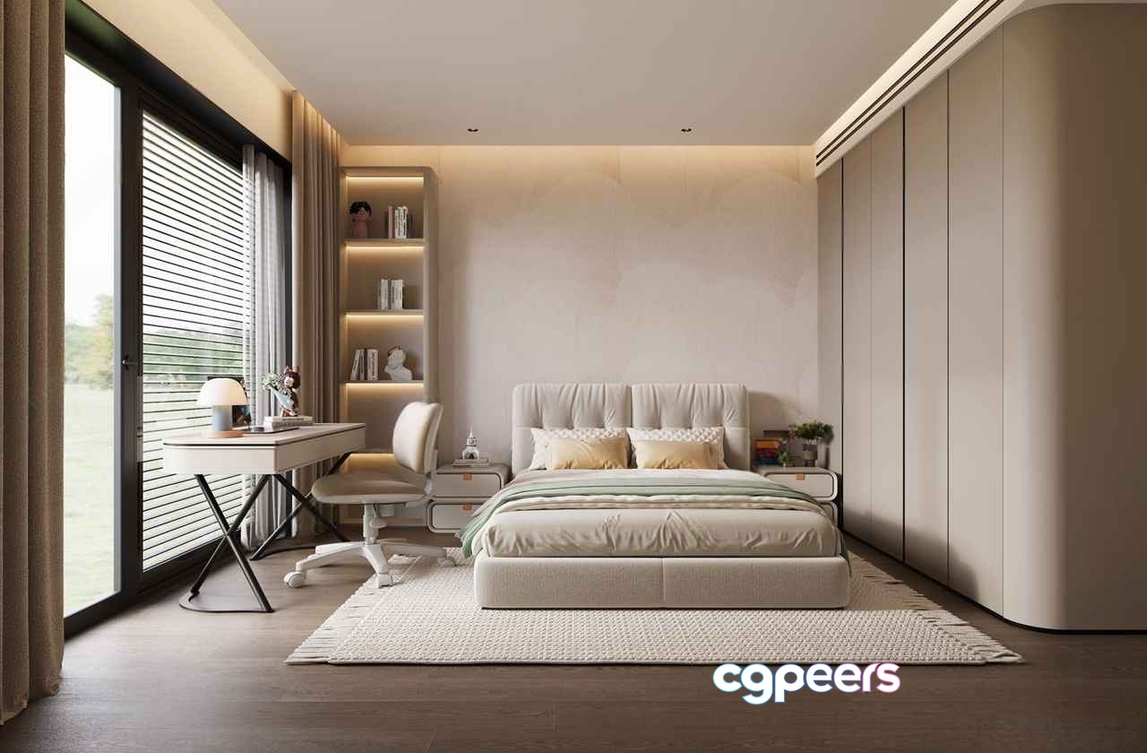 Modern Minimalist Bedroom 3D Model - 3227 - VRAY Render