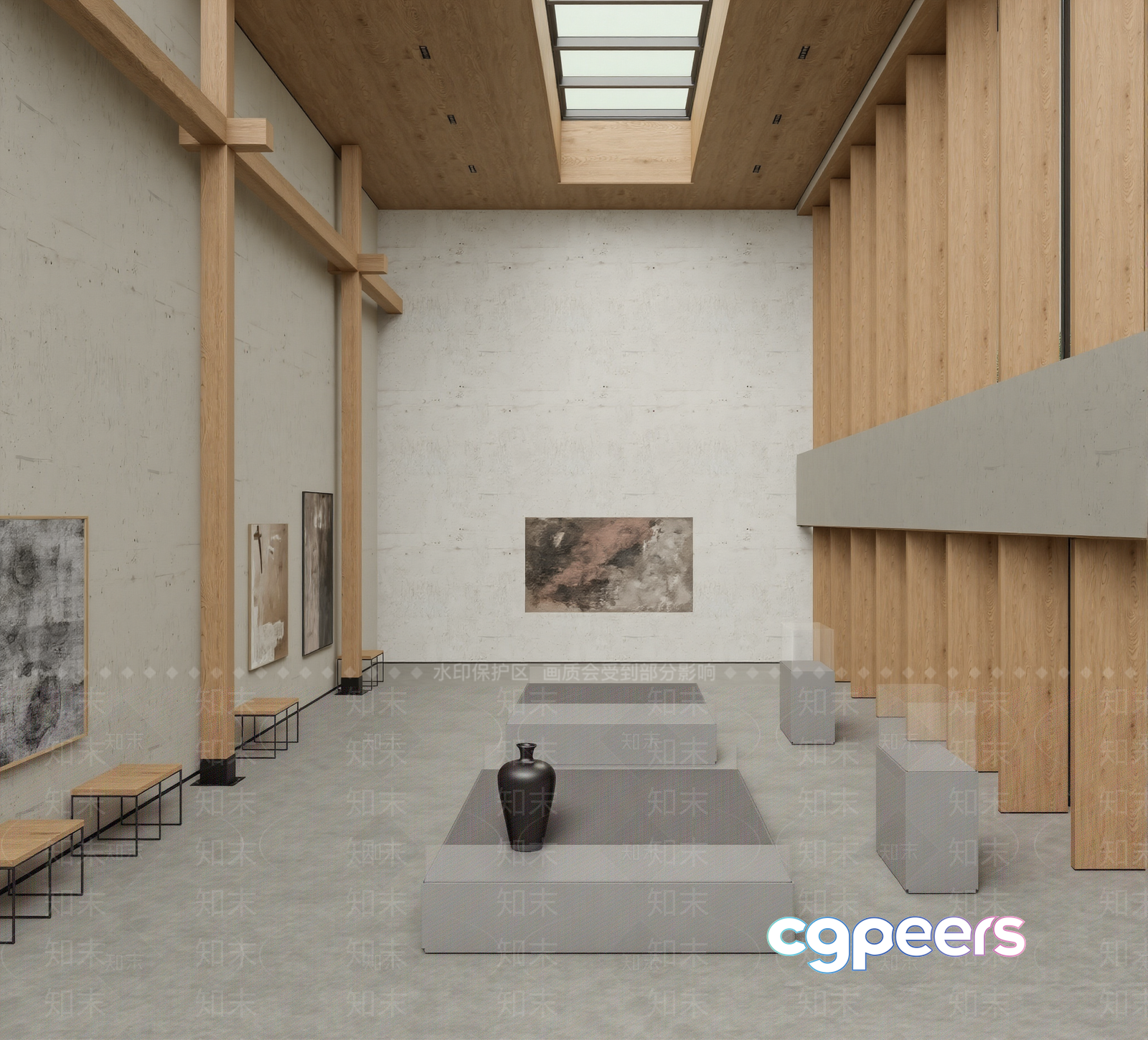 Modern Minimalist Art Gallery 3D Model - 1071 - VRAY Render