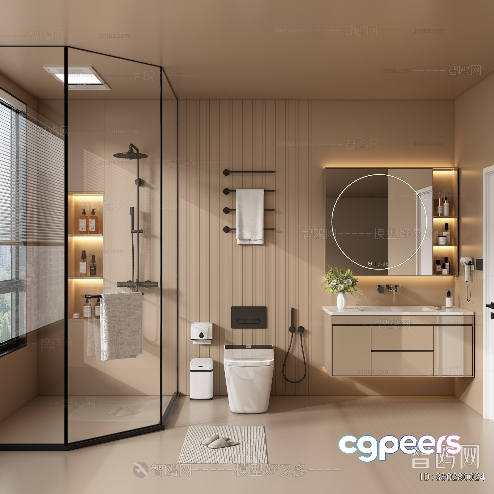 Modern Bathroom With A White Toilet 3D Model - 14400 - VRAY Render
