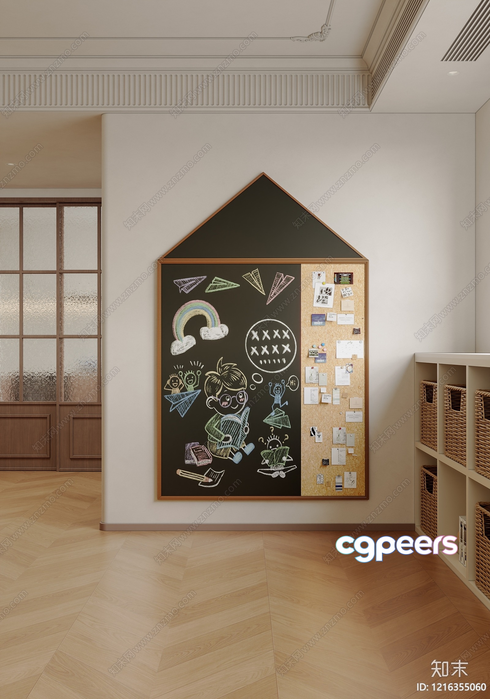 A Blackboard With Colorful Drawings 3D Model - 18320 - VRAY Render