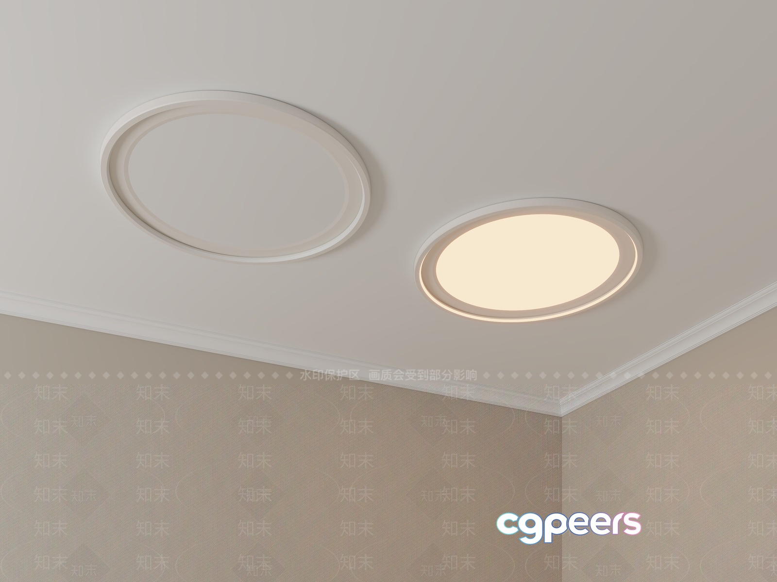 A White Ceiling With Two Oval-Shaped Lights 3D Model - 434 - VRAY Render