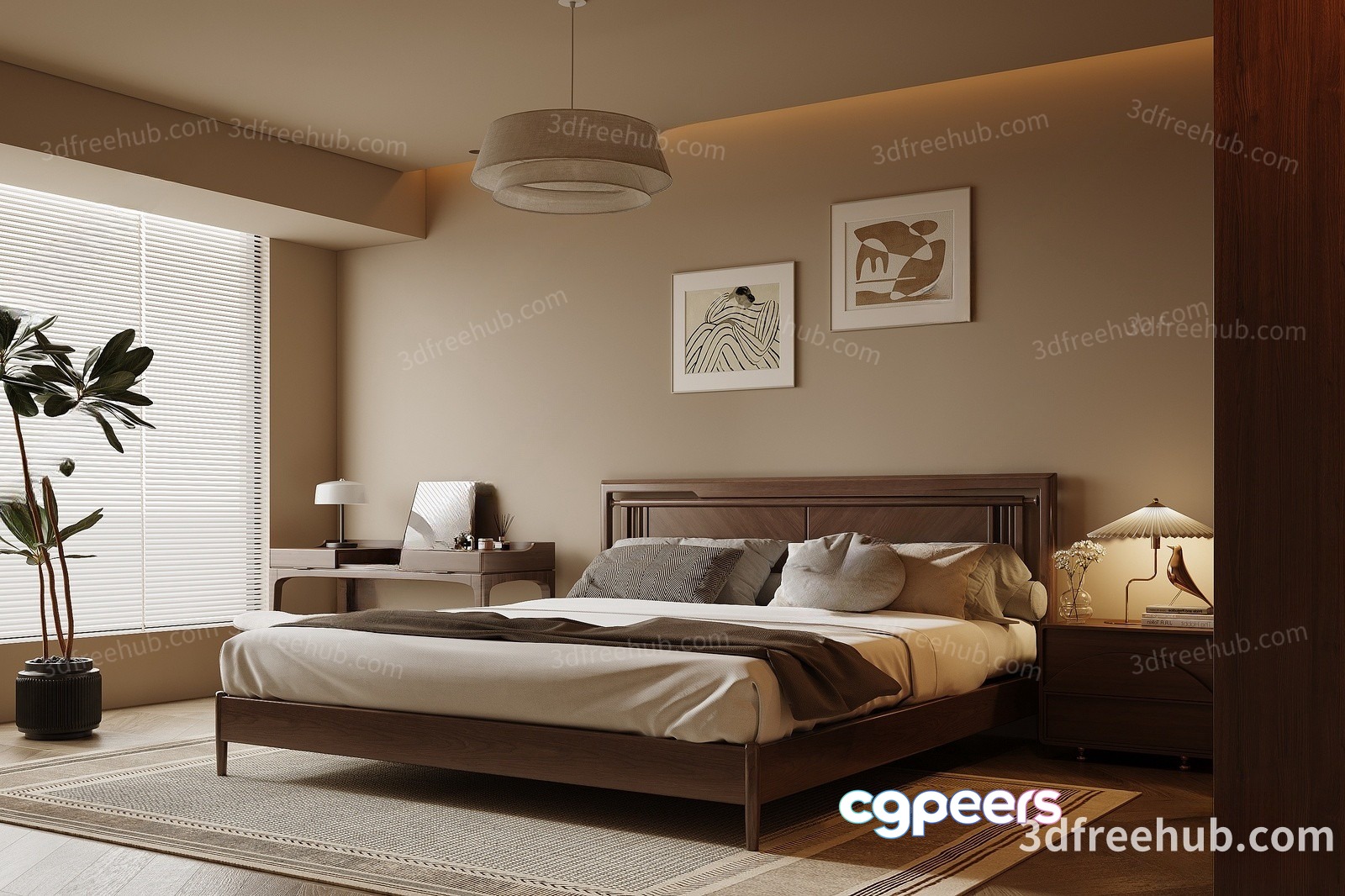 Cozy Bedroom With A Large Bed 3D Model - 22642 - VRAY Render Cozy Bedroom With A Large Bed 3D Model - 22642 - VRAY Render