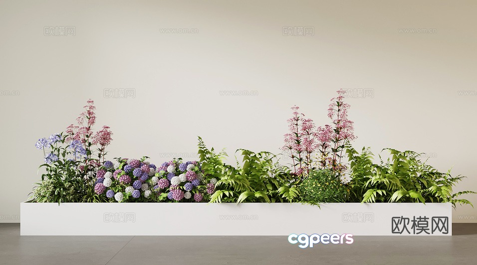 A White Planter Box With Plants 3D Model - 6393 - VRAY Render