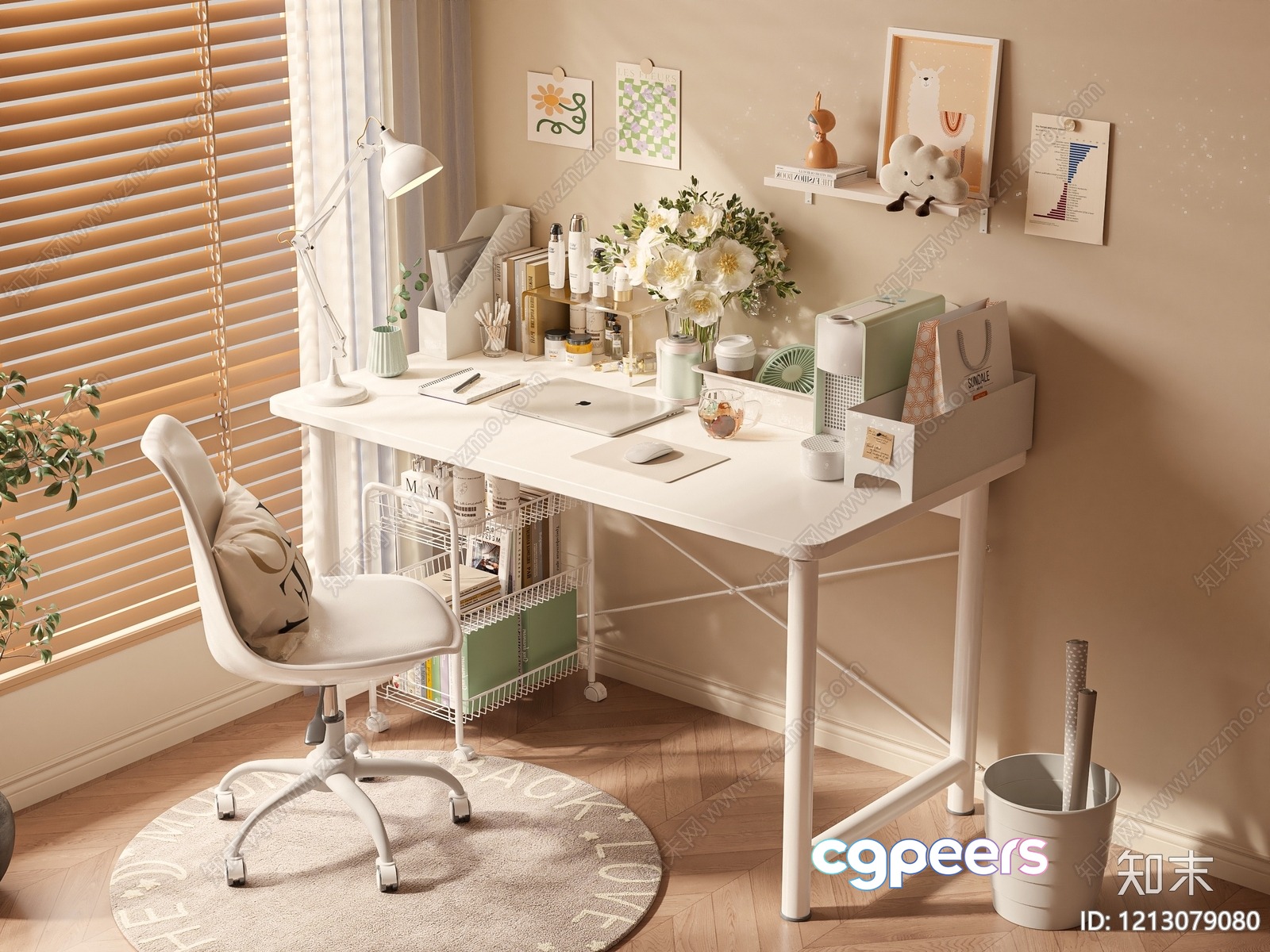 A White Desk 3D Model - 23080 - VRAY Render