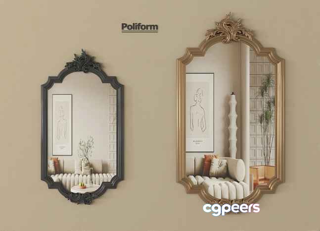 Two Ornate Mirrors 3D Model - 9728 - VRAY Render