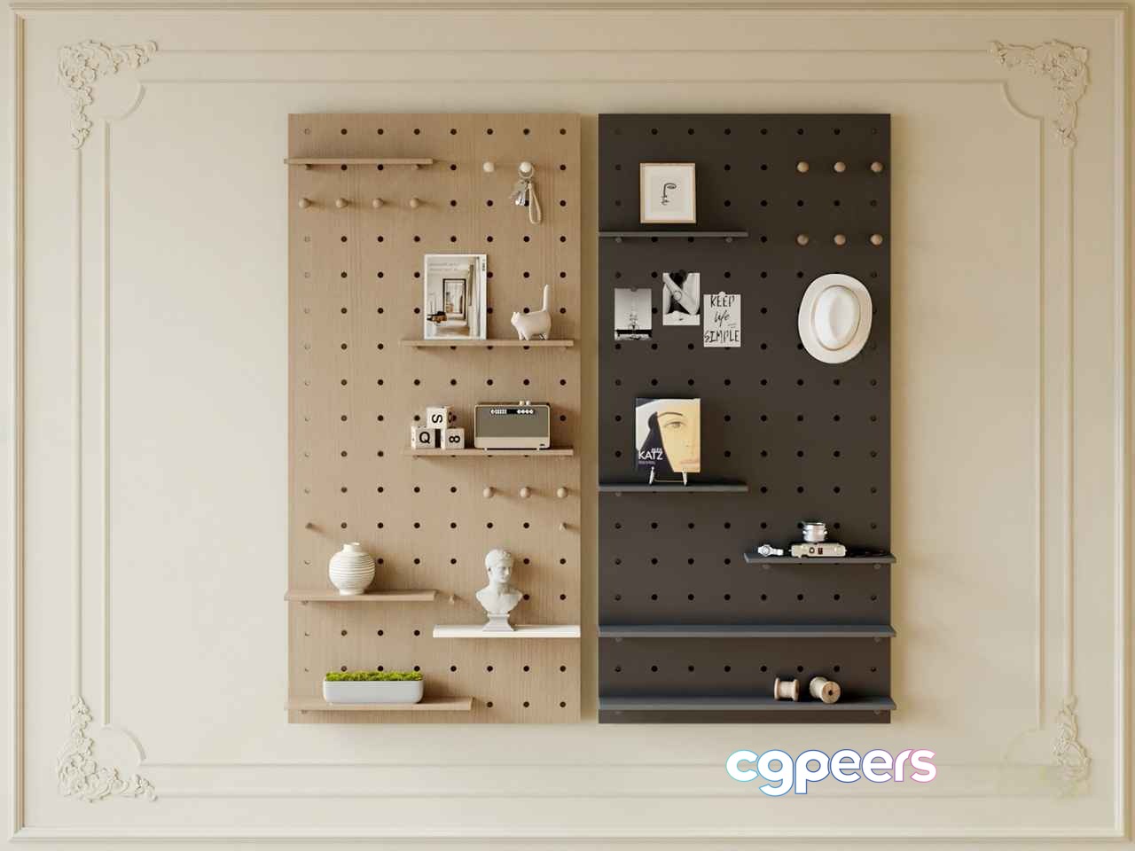 Wooden Pegboard Wall Decor 3D Model - 20299 - CORONA Render Wooden Pegboard Wall Decor 3D Model - 20299 - CORONA Render
