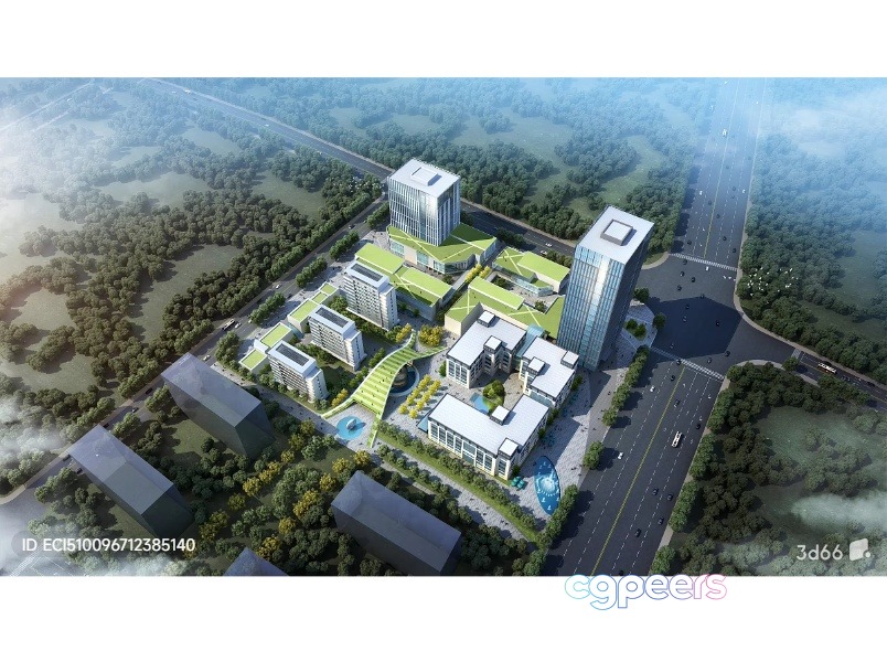 Aerial View Of A Building Complex 3D Model - 2092 - VRAY Render