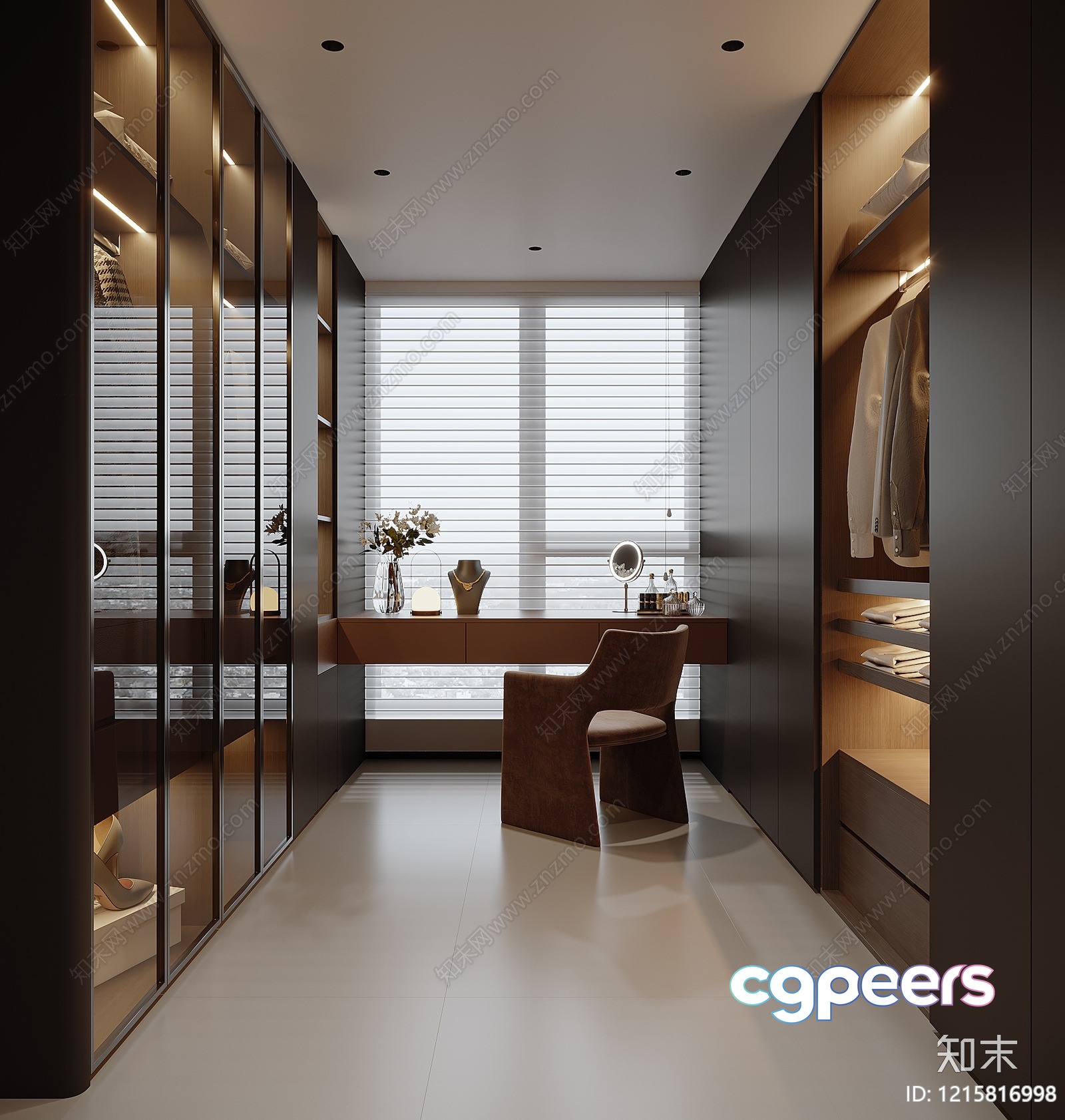 Modern Elegant And Well-Organized Walk-In Closet 3D Model - 11957 - VRAY Render