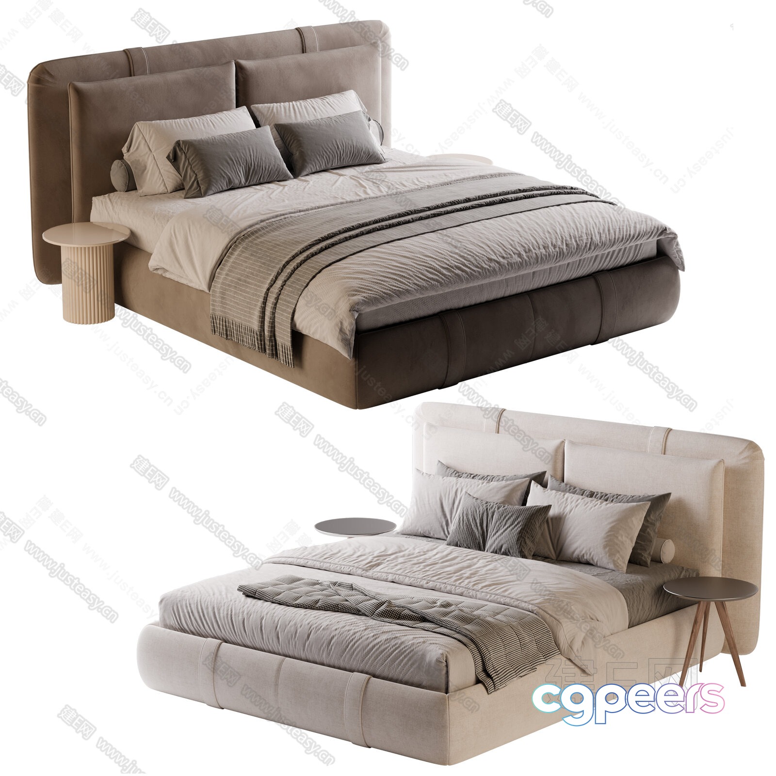 A Bed With A Beige Headboard 3D Model - 14227 - CORONA Render A Bed With A Beige Headboard 3D Model - 14227 - CORONA Render
