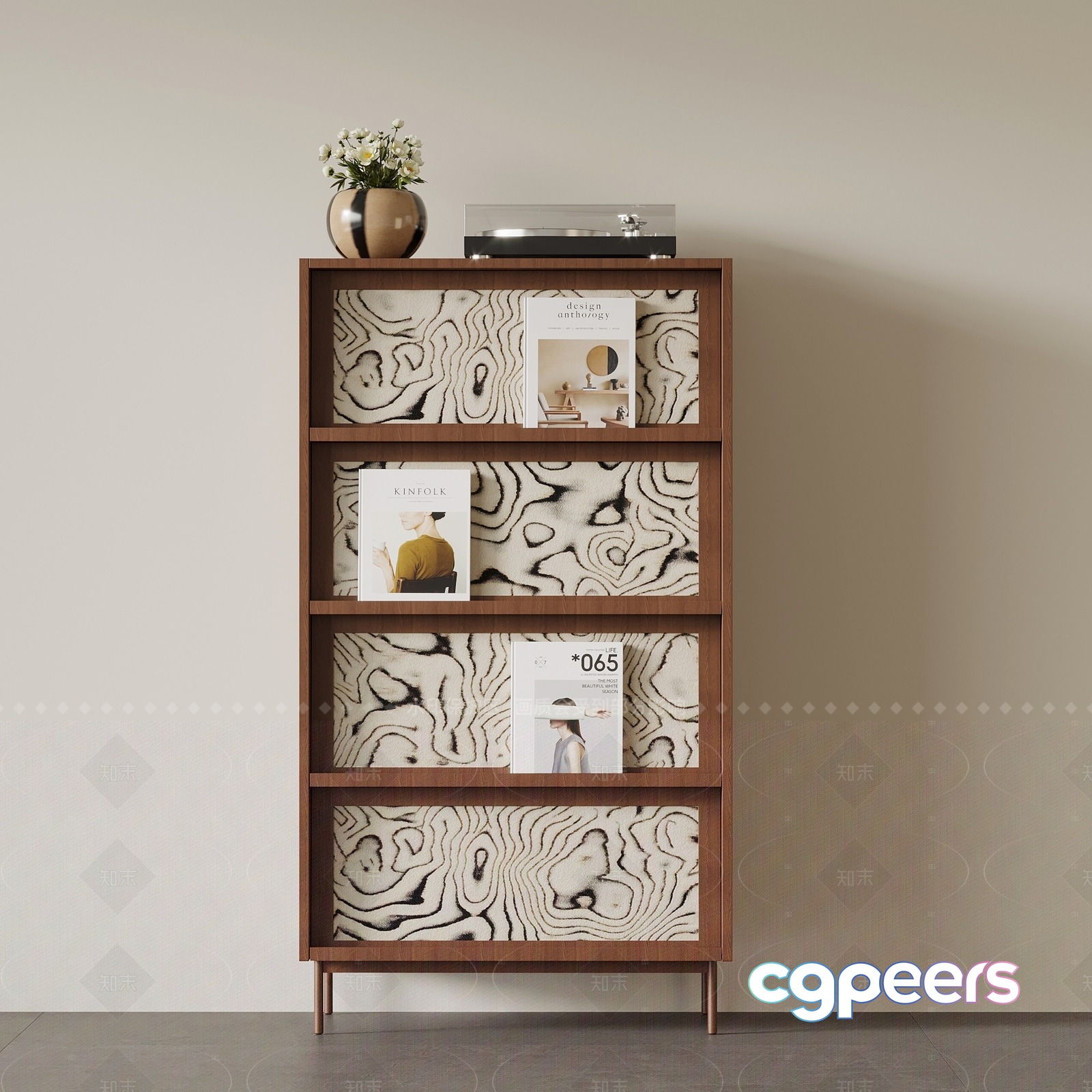 Mid-Century Modern Bookshelf 3D Model - 190 - VRAY Render