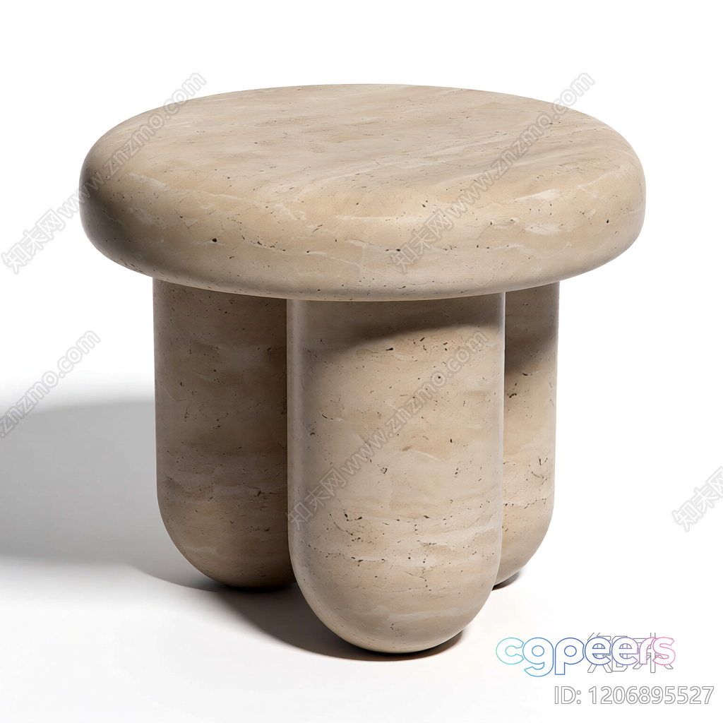 A Small Round Beige Stone Stool 3D Model - 2005 - VRAY Render