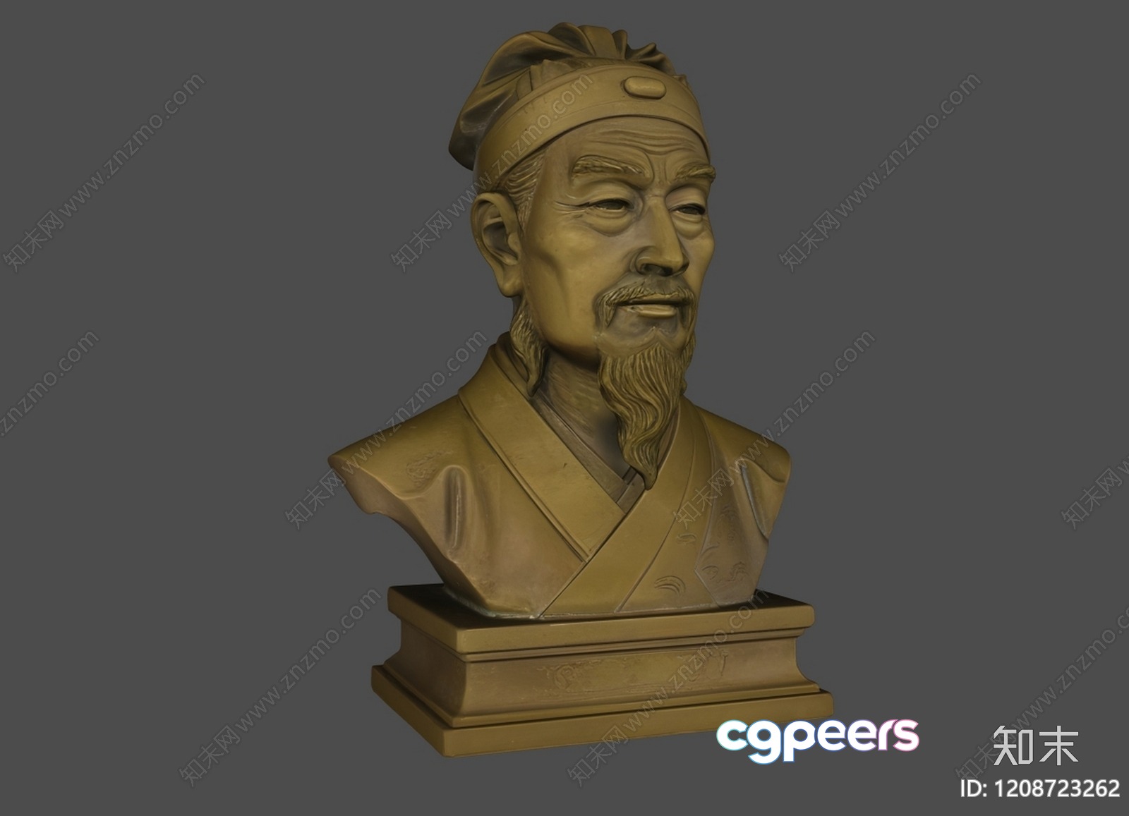 A Bronze Bust Of A Man With A Long Beard And Mustache 3D Model - 7883 - VRAY Render