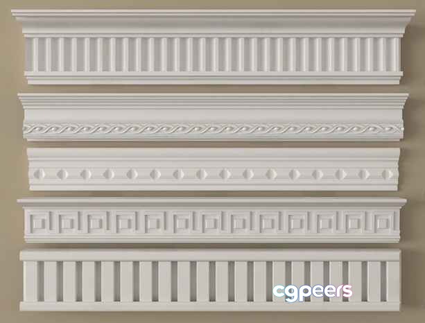 Classic White Crown Molding 3D Model - 18109 - VRAY Render Classic White Crown Molding 3D Model - 18109 - VRAY Render