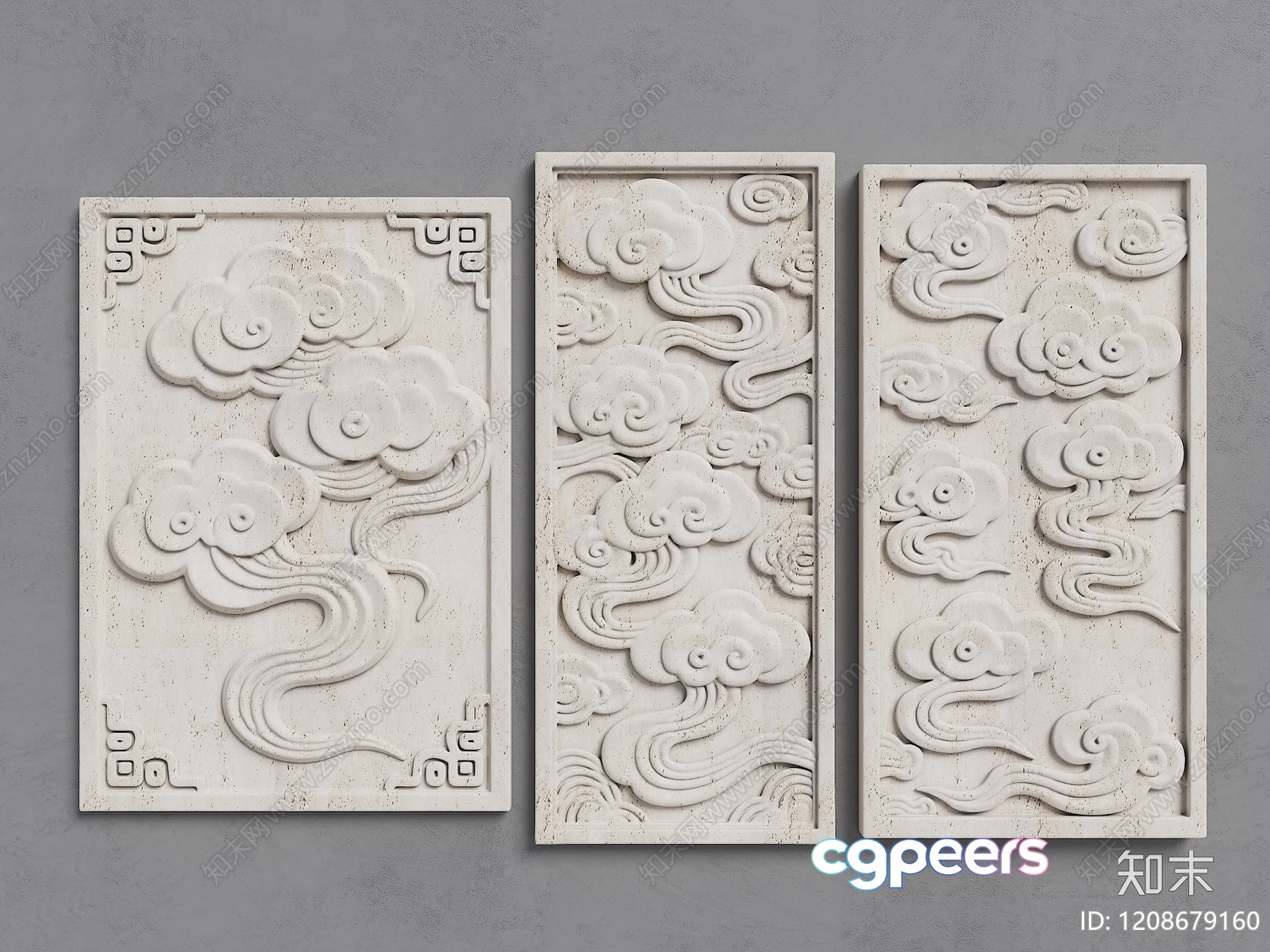 Three Carved Stone Panels 3D Model - 5830 - VRAY Render Three Carved Stone Panels 3D Model - 5830 - VRAY Render