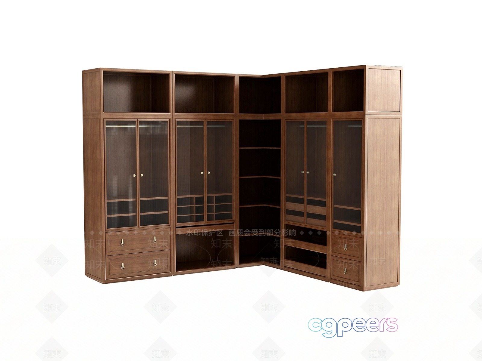 A Wooden Cabinet With Glass Doors 3D Model - 10384 - VRAY Render