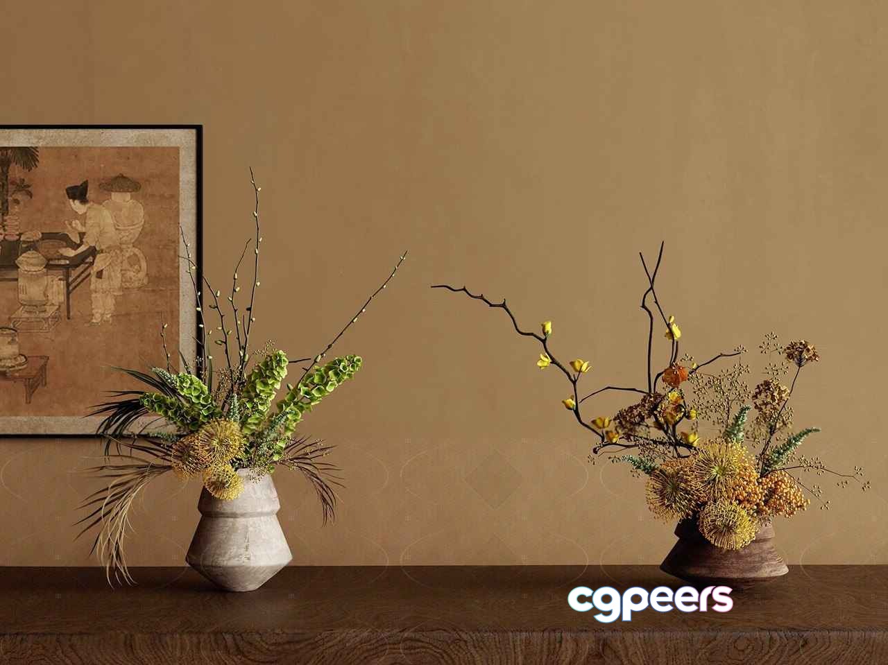 Two Vases Of Flowers 3D Model - 2462 - CORONA Render