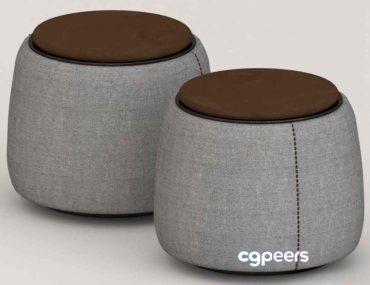 Two Gray Ottomans 3D Model - 10796 - VRAY Render Two Gray Ottomans 3D Model - 10796 - VRAY Render