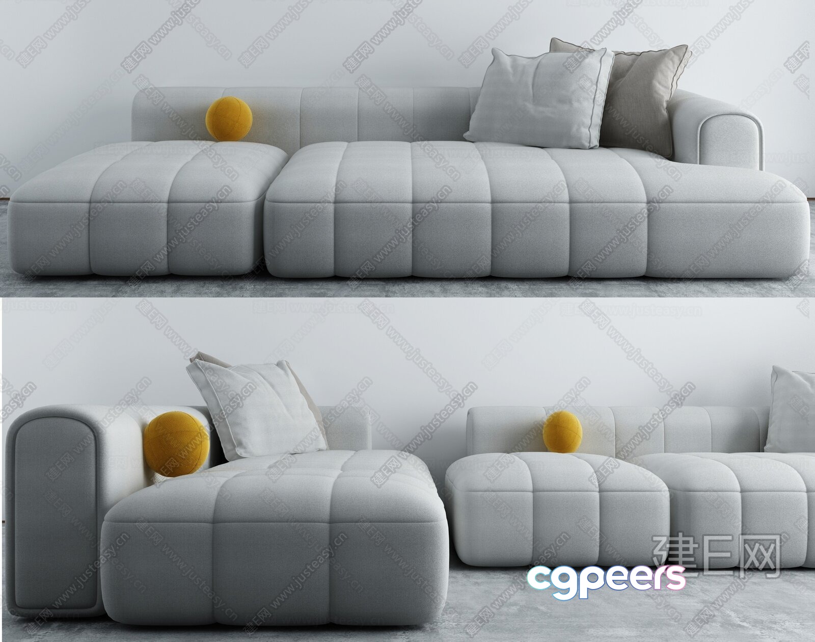 Modern White Couch 3D Model - 16350 - VRAY Render
