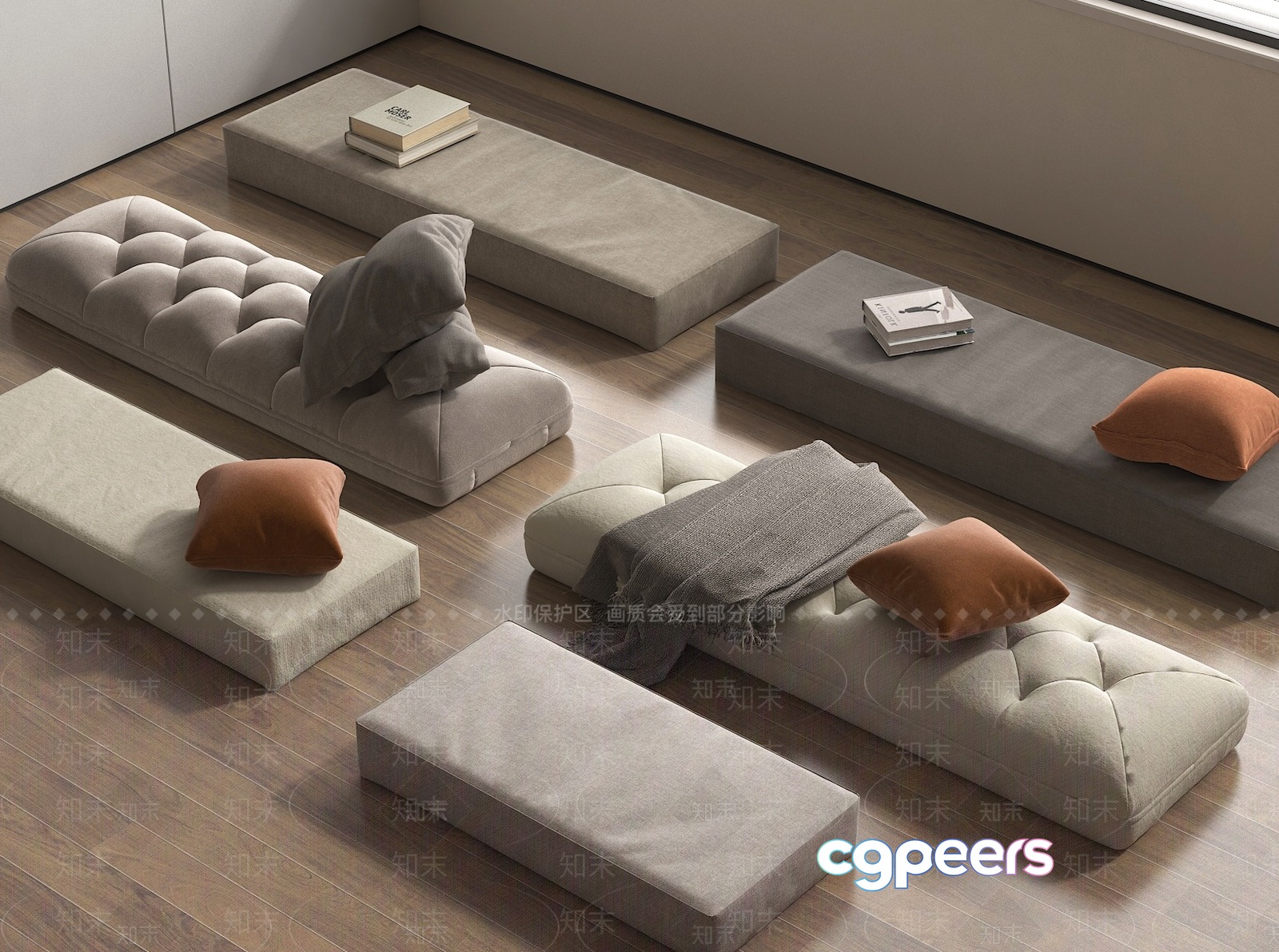 Minimalist Futon Arrangement 3D Model - 14098 - VRAY Render