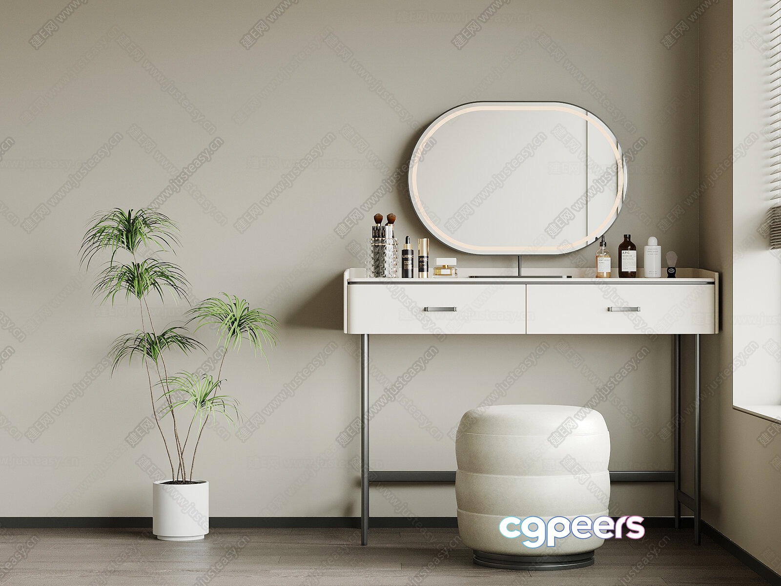 Modern White Vanity Table 3D Model - 5395 - VRAY Render