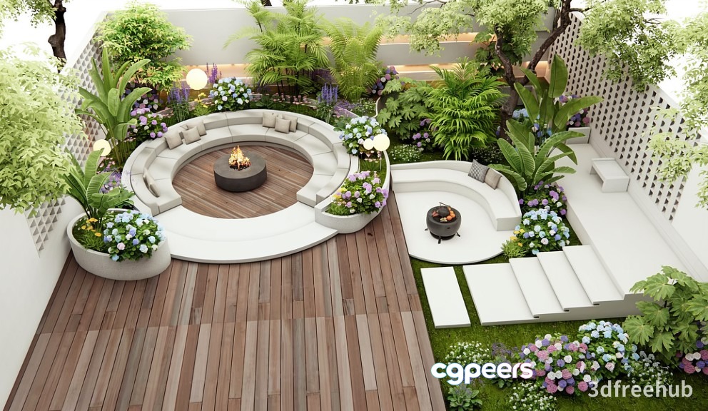 A Modern Backyard With A Fire Pit 3D Model - 23320 - VRAY Render A Modern Backyard With A Fire Pit 3D Model - 23320 - VRAY Render