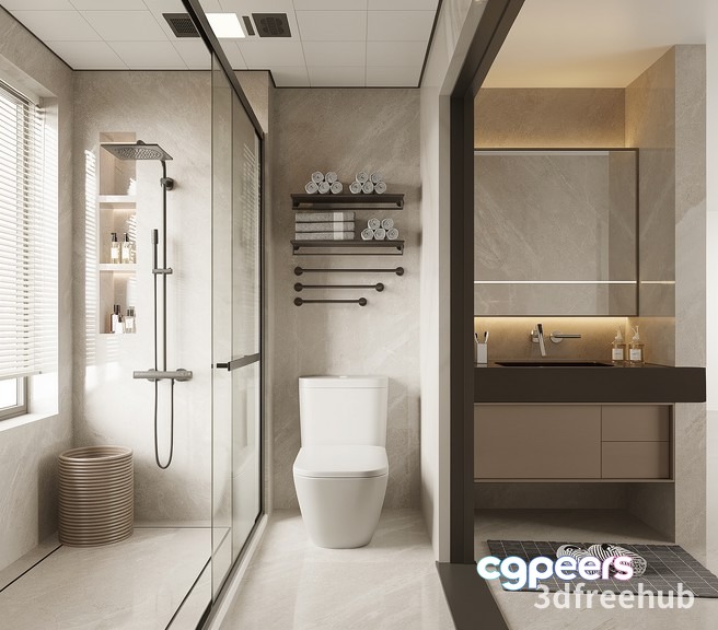 A Bathroom With A Toilet And Sink 3D Model - 22013 - VRAY Render A Bathroom With A Toilet And Sink 3D Model - 22013 - VRAY Render