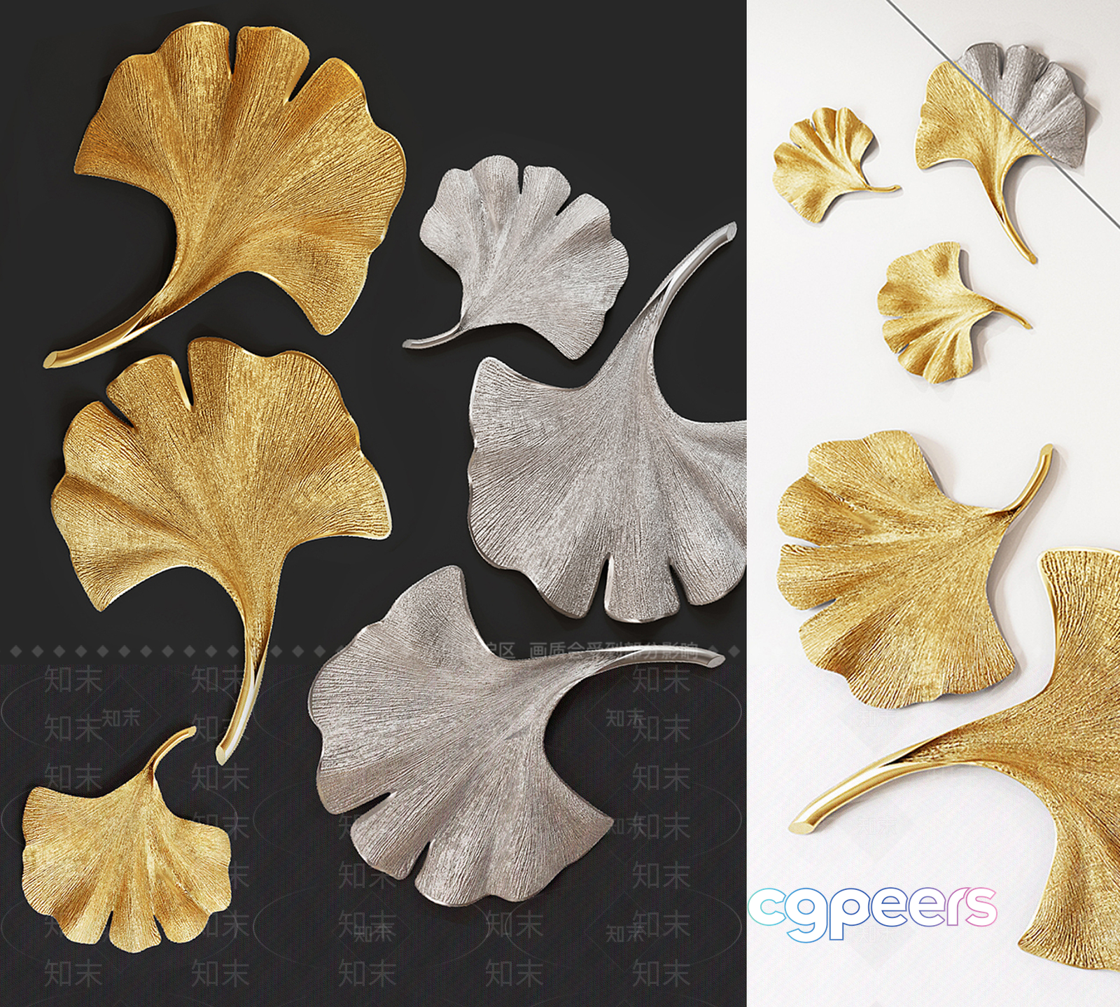 Gold Ginkgo Leaves 3D Model - 5481 - VRAY Render Gold Ginkgo Leaves 3D Model - 5481 - VRAY Render