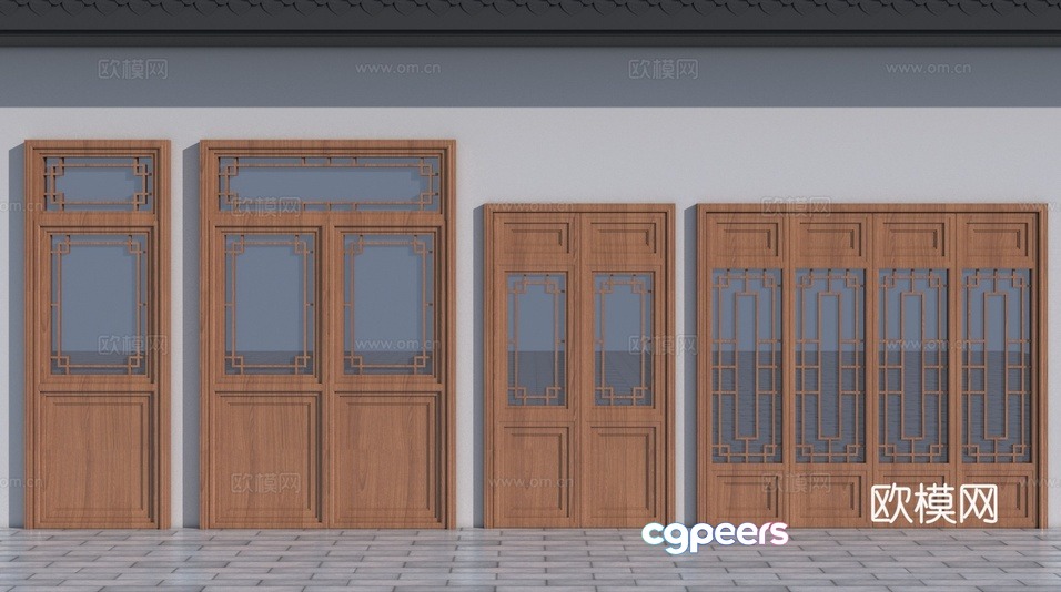 A Collection Of Wooden Doors With Glass Windows 3D Model - 4030 - VRAY Render A Collection Of Wooden Doors With Glass Windows 3D Model - 4030 - VRAY Render