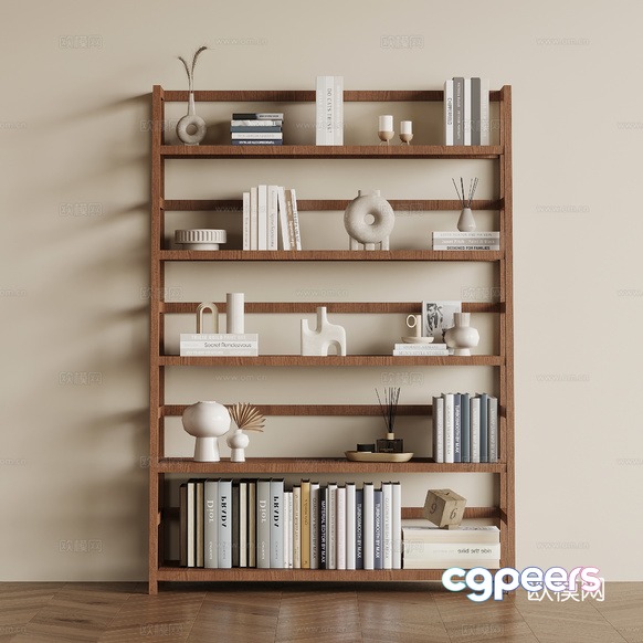 A Tall Wooden Bookshelf 3D Model - 8044 - VRAY Render A Tall Wooden Bookshelf 3D Model - 8044 - VRAY Render