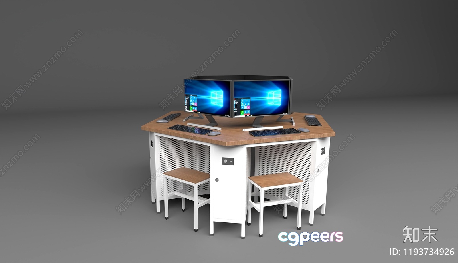 A Computer Desk With Three Monitors 3D Model - 8774 - VRAY Render