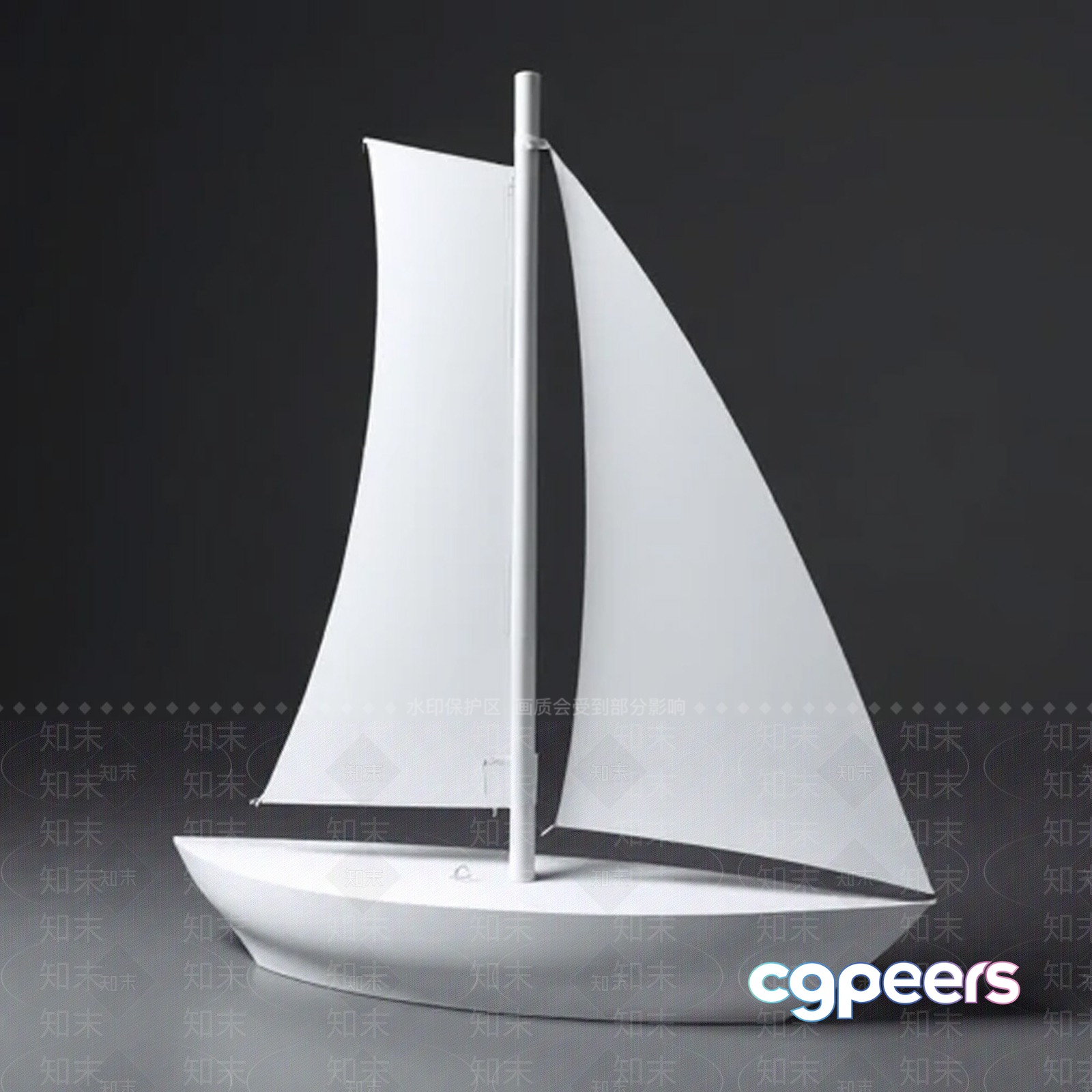 A White Sailboat Model 3D Model - 9856 - VRAY Render