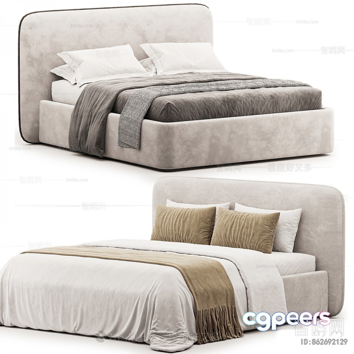 Modern Beige Bed 3D Model - 16337 - VRAY Render Modern Beige Bed 3D Model - 16337 - VRAY Render