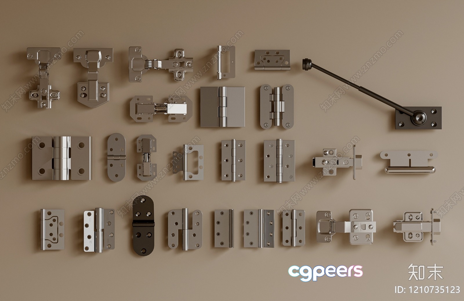 A Collection Of Silver Metal Hardware 3D Model - 21674 - VRAY Render