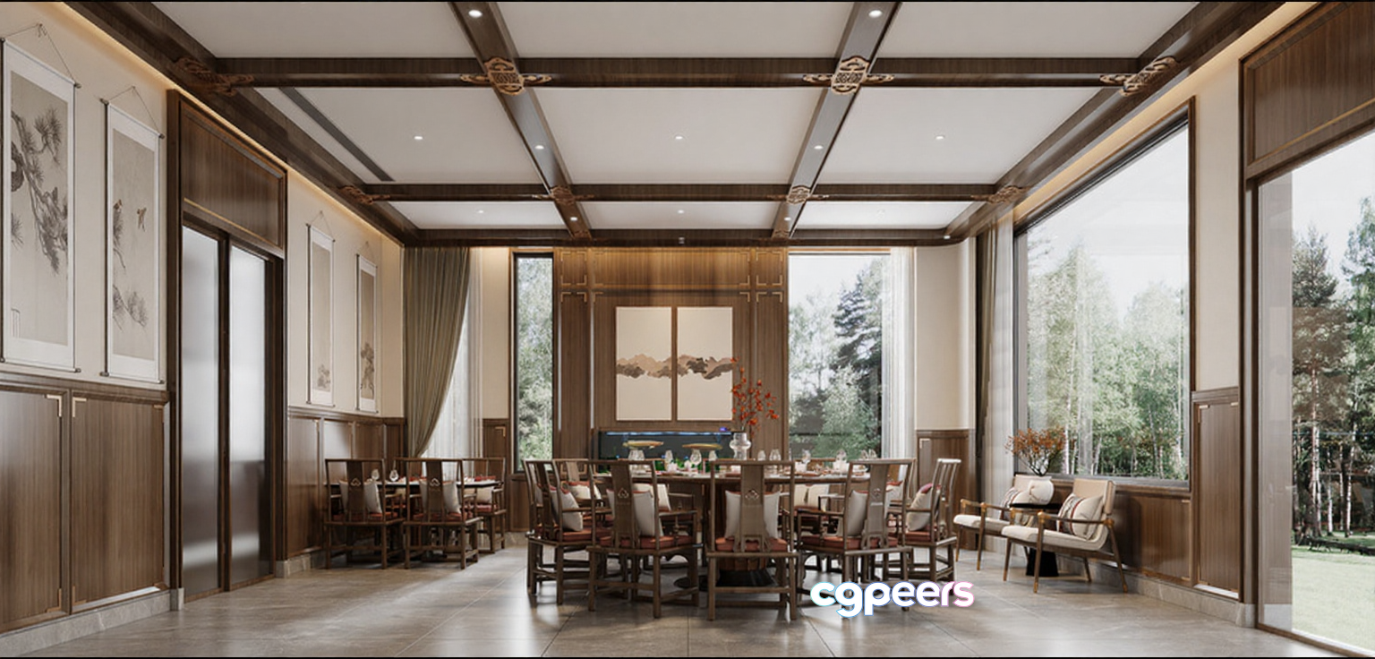 Large Dining Room 3D Model - 21334 - CORONA Render
