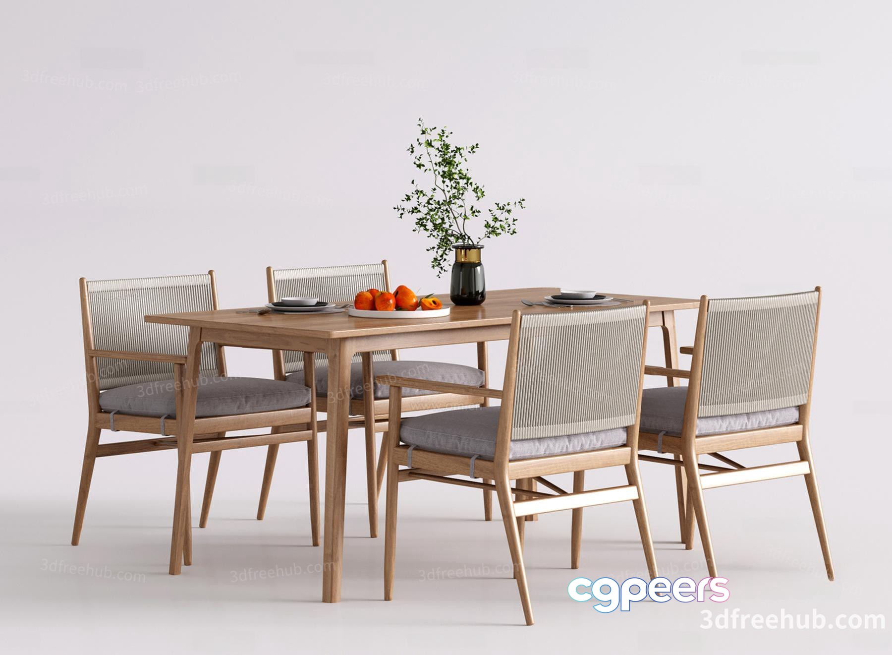 A Wooden Dining Table With Chairs 3D Model - 2442 - VRAY Render A Wooden Dining Table With Chairs 3D Model - 2442 - VRAY Render