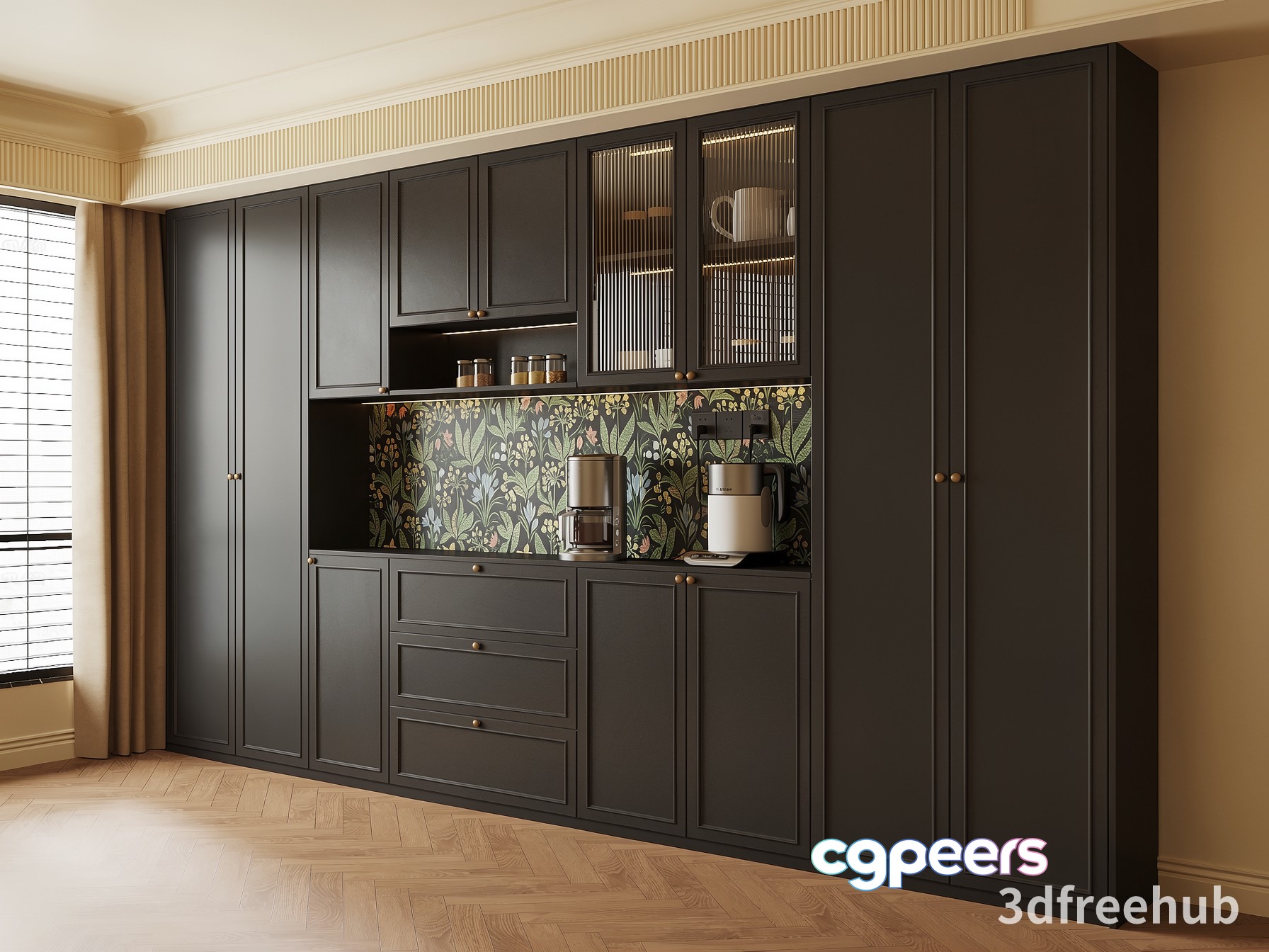 A Kitchen With Dark Cabinets 3D Model - 21192 - VRAY Render