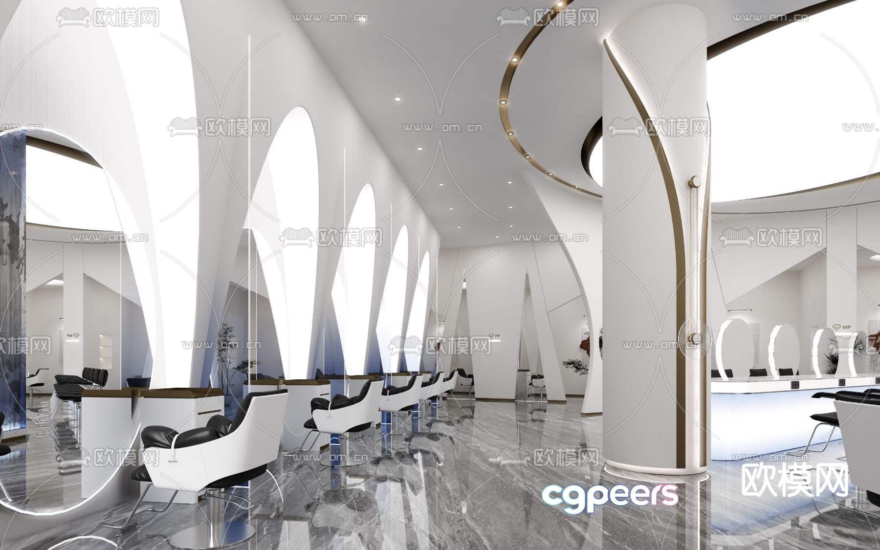 Modern Salon Interior 3D Model - 1926 - VRAY Render