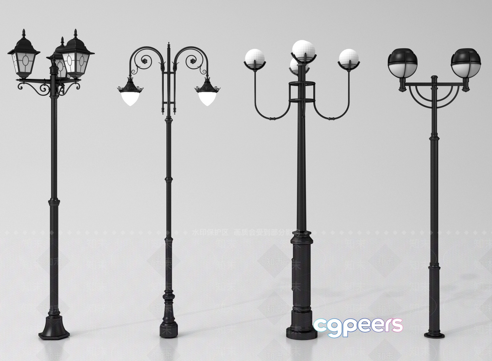 Multiple Black Street Lamps 3D Model - 2947 - VRAY Render Multiple Black Street Lamps 3D Model - 2947 - VRAY Render