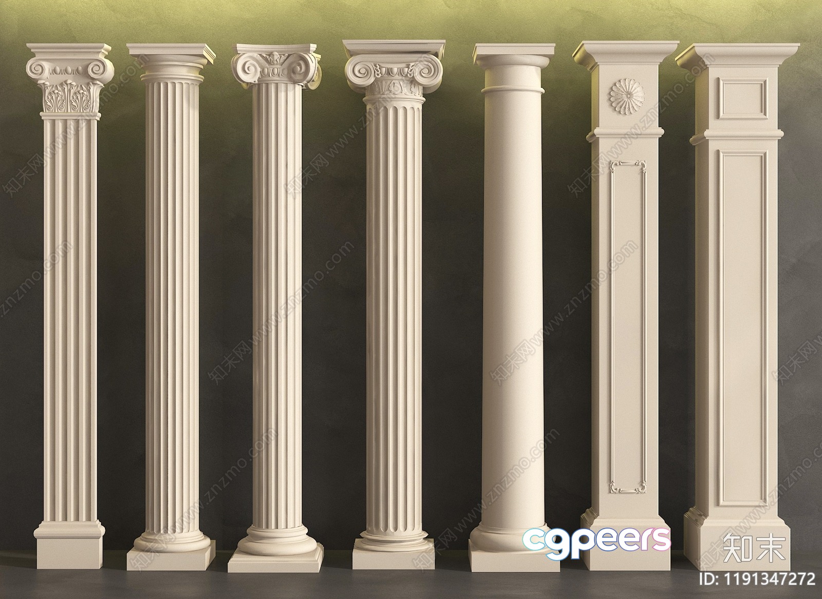 A Collection Of White Columns 3D Model - 19070 - VRAY Render