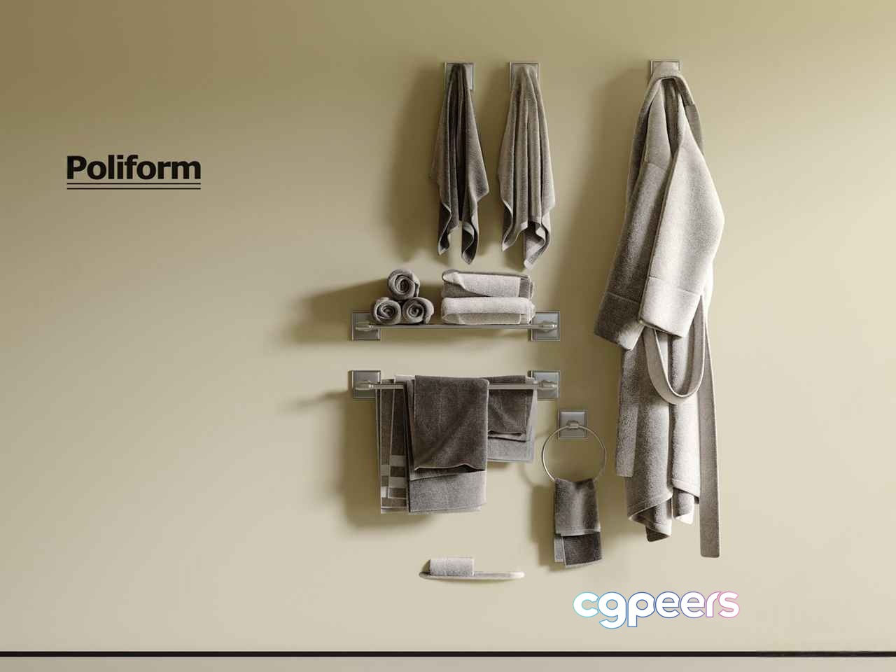 Grey Towel Rack 3D Model - 4555 - VRAY Render