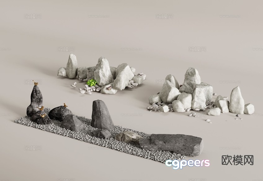 Abstract Rock Garden With Pebbles 3D Model - 6415 - VRAY Render