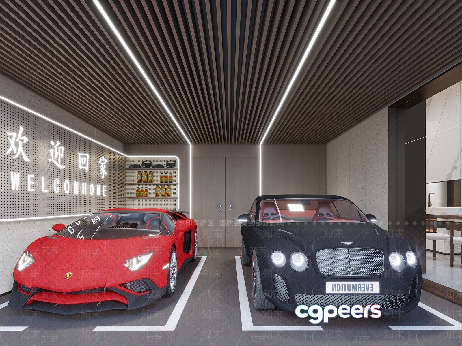 Two Cars Parked In A Garage 3D Model - 1628 - VRAY Render