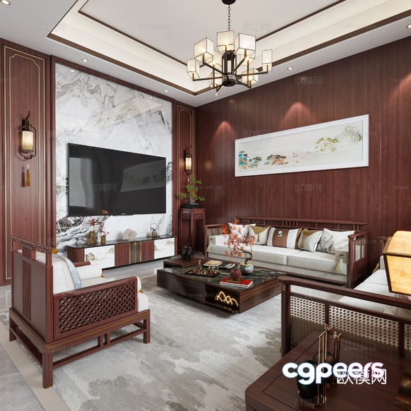 Modern Asian Living Room 3D Model - 6758 - VRAY Render